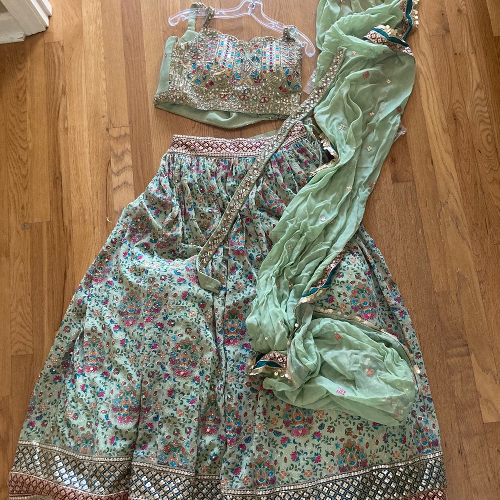 Chic Floral Embroidered Lehenga in Green